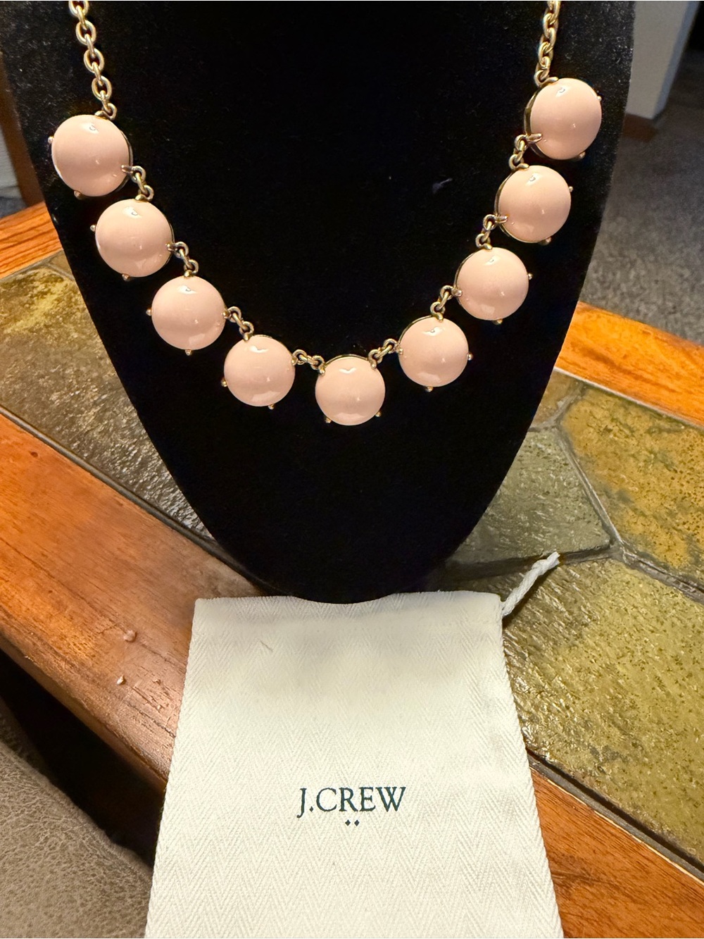 J. Crew NWOT Blush Bead Necklace with Gold-Tone Chain